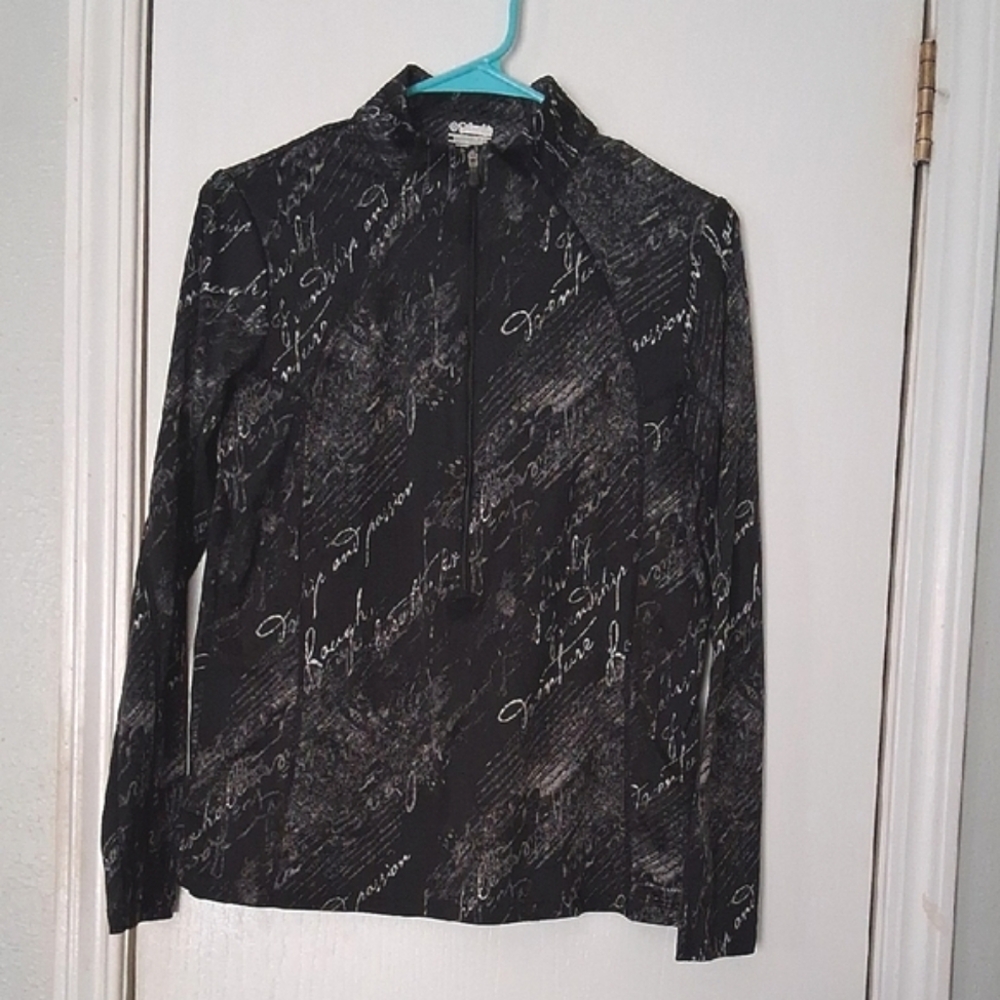 Columbia Titanium Omni-Dry Black Script Print Half-zip Long Sleeve Top Sz M